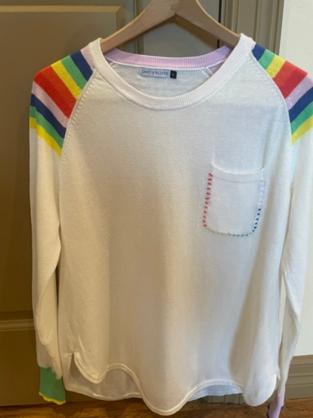 Unique White and Rainbow Lightweight Sweater